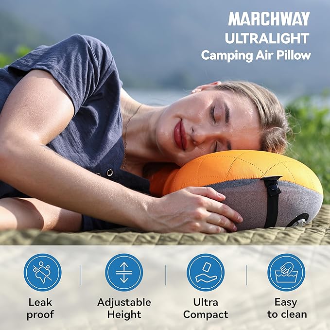MARCHWAY Ultralight Inflatable Camping Pillow with Soft Washable Cover, Compact Compressible