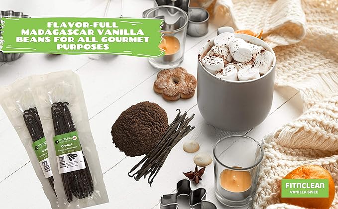 8oz Madagascar Organic Vanilla Beans Grade A. Certified USDA Organic. Fresh 6"-8" for Cooking