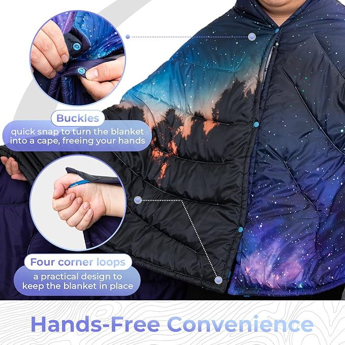 KingCamp Ultralight Camping Blanket, Packable Down Alternative Puffy Printed Wearable Blanket with