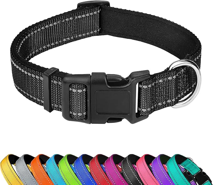 Reflective Dog Collar, Adjustable Soft Neoprene Padded Nylon Pet Collars with Buckle for Puppy and