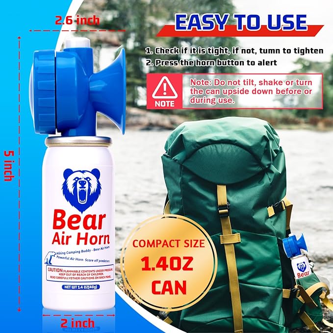 1.4oz Bear Horn for Self Defense, 123dB Loud Mini Air Horn, Audible Up to 1/2 Mile, Safety Air Horn