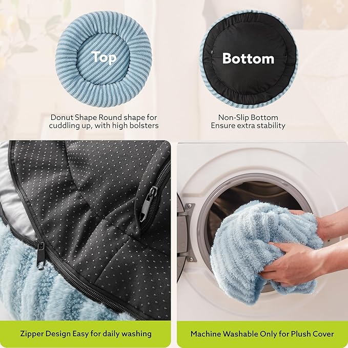 MIXJOY Calming Dog Beds Large Sized Dogs - Washable Donut Large Dog Bed with Removable Zipper