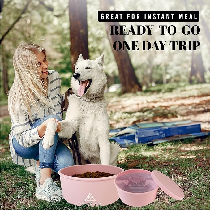 AVERYDAY 30 Oz Travel Dog Bowls with Lids, 2-in-1 Portable Pet Bowls for Food and Water, Leakproof