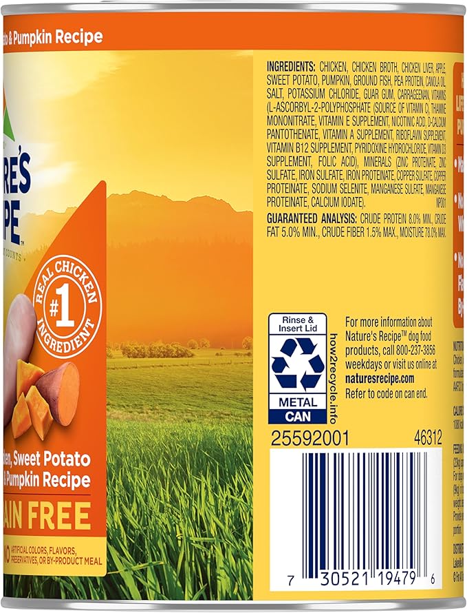Nature's Recipe Grain Free Wet Dog Food Chicken, Sweet Potato, and Pumpkin Recipe, 13 oz. Can (Pack