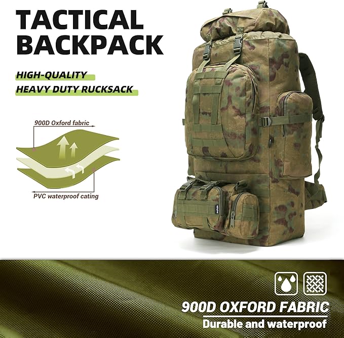 100L Camping Hiking Backpack,Molle military Tactical rucksack backpack,Waterproof Lightweight