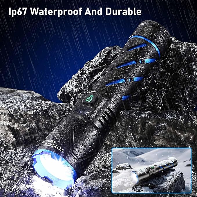 Rechargeable Flashlights High Lumens - 10000 LM, 5000mAh Battery with LCD Display, 3 Modes