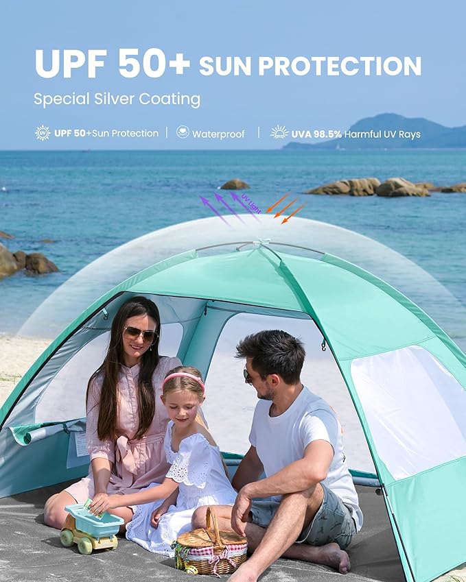 OutdoorMaster Beach Tent for 3/4 Person - Easy Setup Sun Shade Shelter, Portable Beach Shade Sun