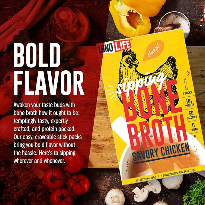 LonoLife Chicken Bone Broth Powder Mix | 10g Protein | Collagen-Rich, Keto & Paleo Friendly |