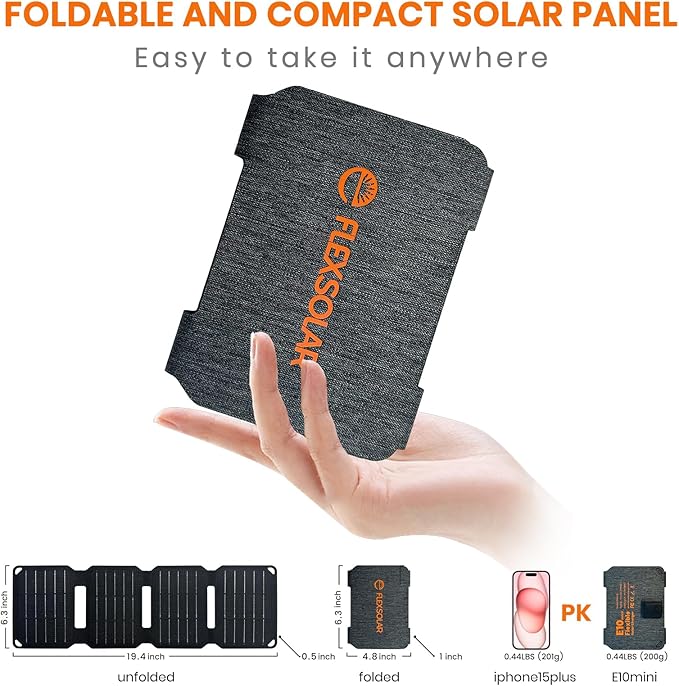 FlexSolar 10W Foldable Solar Chargers 5V USB Small Power Emergency Portable 4 Folds Panels IP67