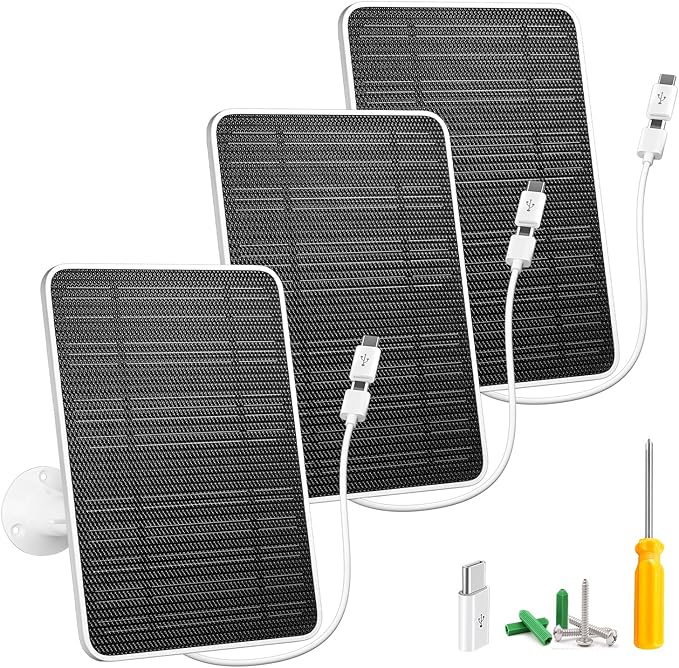 Solar Panel for Security Camera, 5W USB Solar Panel for DC 5V Security Camera, Micro USB & USB-C