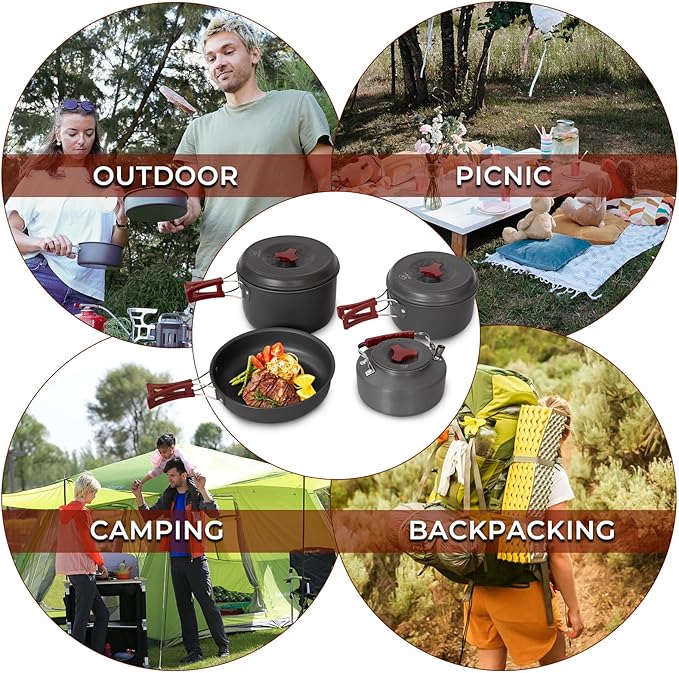 Bulin 24/13/11/8/4 PCS Camping Cookware Mess Kit Lightweight Backpacking Cooking Set Outdoor Cook