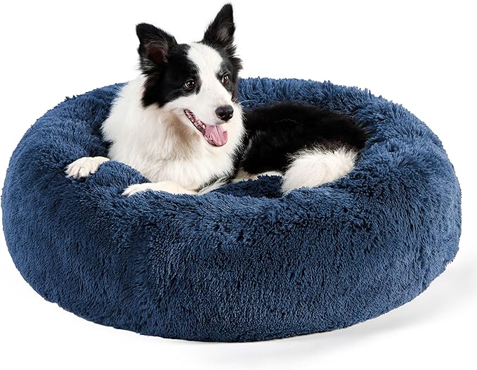 Bedsure Calming Dog Bed for Large Dogs - Donut Washable Large Pet Bed, 36 inches Anti Anxiety Round