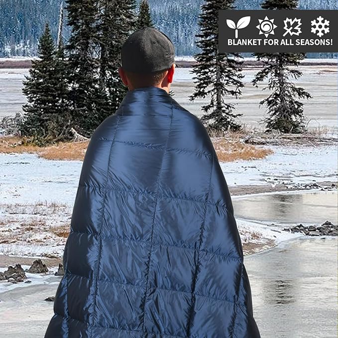 Down Camping Blanket, Muti-Use Outdoor Travel Blanket, Puffy Sleeping Bag Blanket, Waterproof