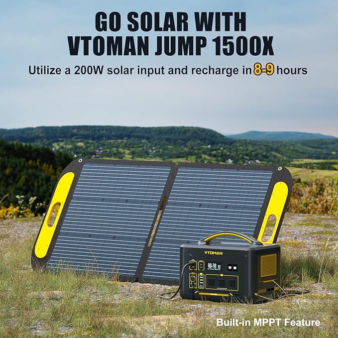 VTOMAN Jump 1500X Portable Power Station with 110W Solar Panel, 1500W/828Wh LiFePO4 Battery Solar