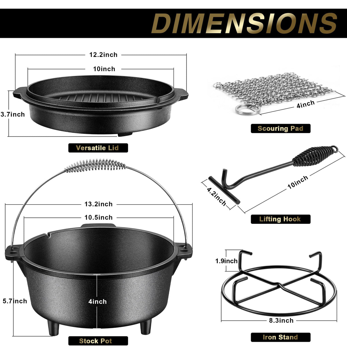 Joyfair Cast Iron Dutch Oven - 5QT, Pre-seasoned, Cast Iron - product view 2