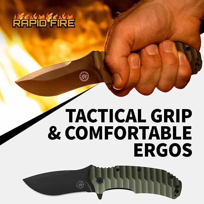 Off-Grid Knives - Rapid Fire Ranger, Camping & Hunting Knife, Cryo D2 Blade Steel with Olive Drab