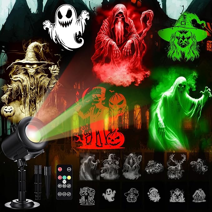 12 in 1 Halloween Projector Outdoor Decorations Christmas Projector Lights HD Patterns, 3D Effect