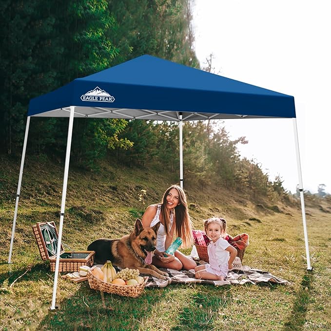 EAGLE PEAK 10x10 Slant Leg Pop-up Canopy Tent Easy One Person Setup Instant Outdoor Beach Canopy