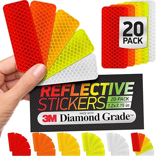 Reflective Safety Tape Stickers | 3M Diamond Grade | Mixed Colors | 1.2″ x 3.15″ | 20-Pack | Safety