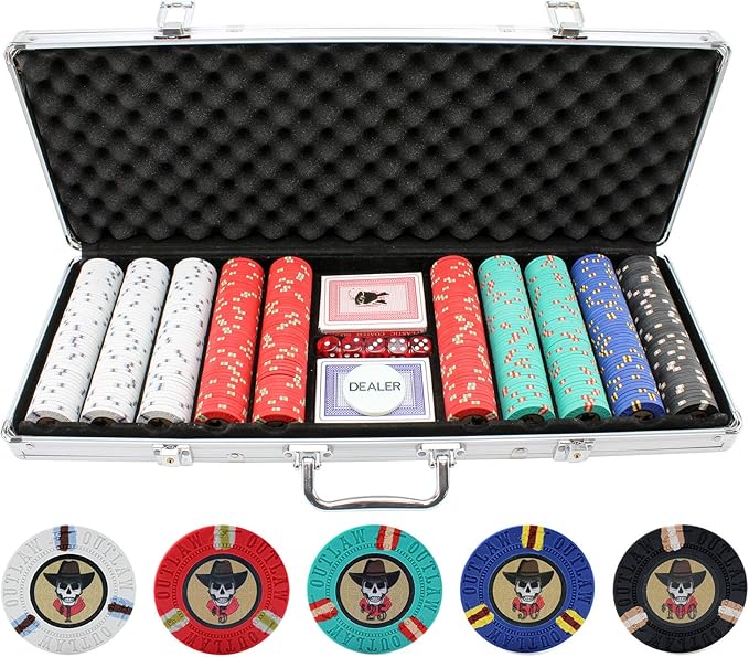 500 Poker Chips, Poker Chip Set - Outlaw, 500 Piece Poker Set with Numbers for Poker