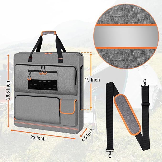 Solar Panel Storage Bag with Orange Lining, Deepened Opening, Zipper with Pull and Multi-Accessory