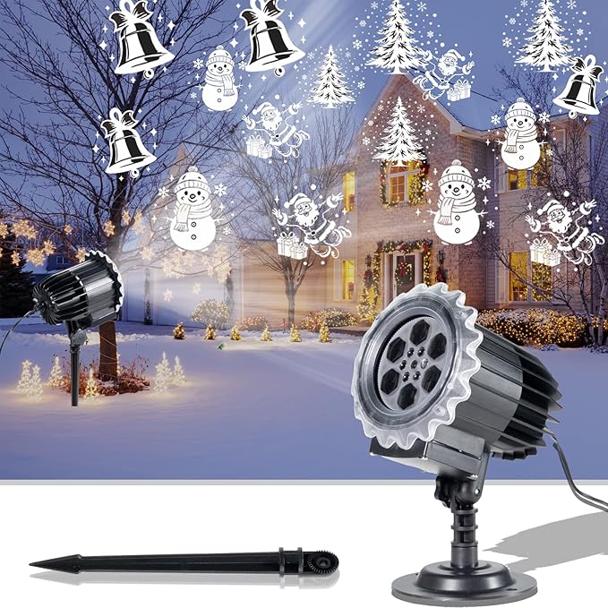 Christmas Projector Light, 3D Dynamic Rotating Christmas Patterns with Santa Snowman, for Outdoor