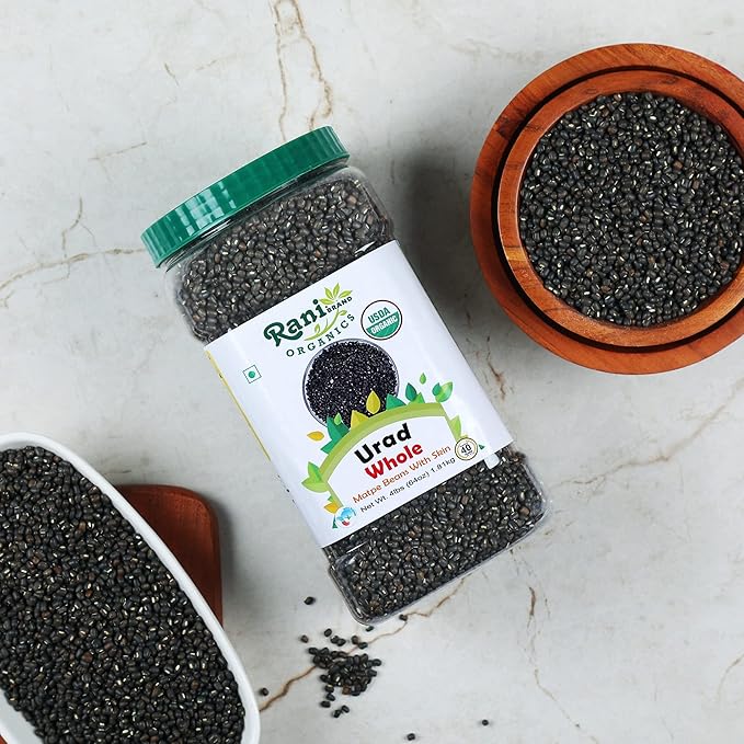 Rani Organic Urid/Urad Whole Black (Matpe Beans With Skin) Indian Lentils 64oz (4lbs) 1.81kg Bulk