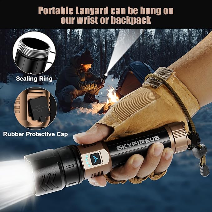 SKYFIRE LED Flashlights High Lumens,10000mAh Super Bright Rechargeable Flashlight,Zoomable,Four