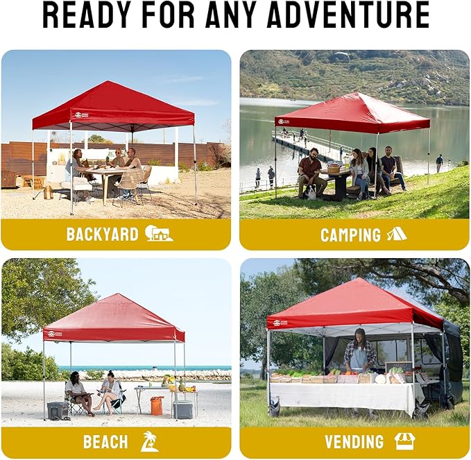 CROWN SHADES 8x8 Pop Up Canopy - Beach Tent with One Push Setup - Easy Outdoor Sun Shade for