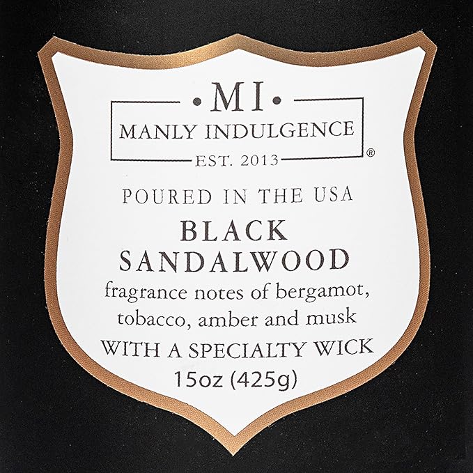 Manly Indulgence Black Sandalwood Scented Candle for Men 15 oz – Bergamot, Tobacco, Amber & Musk