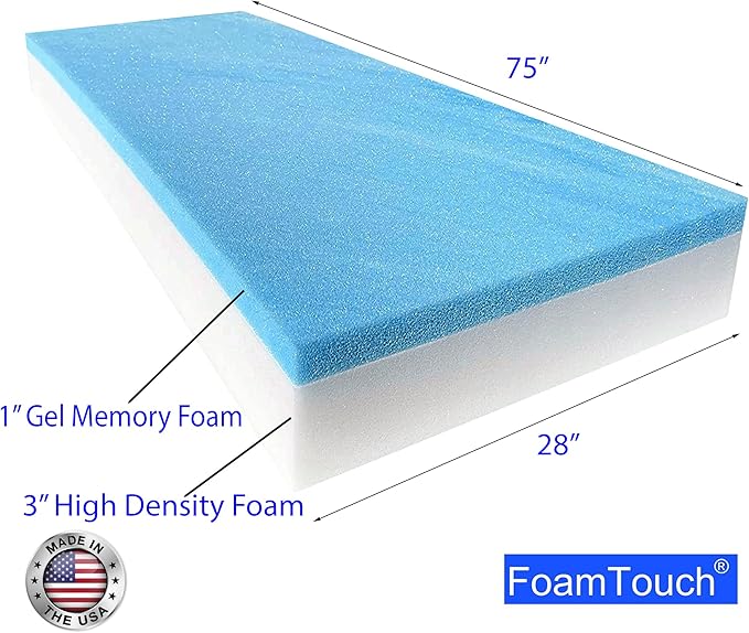 FoamTouch 4" Height x 28" Width x 75" Length Camper/RV bunk Mattress with Gel Memory Foam -No Cover