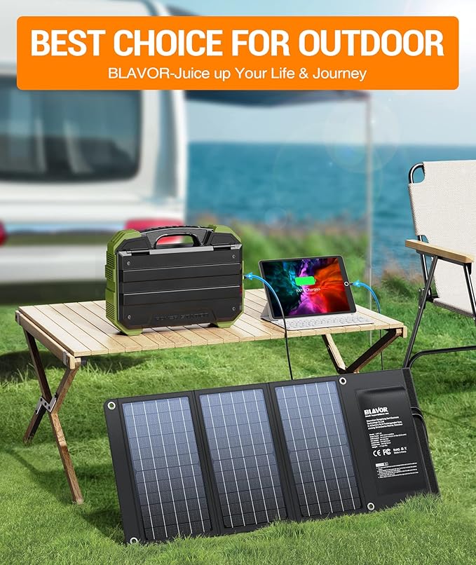 BLAVOR 30W Solar Charger USB-A QC3.0 24W USB-C DC 30W Outputs, Foldable Solar Panel for Camping