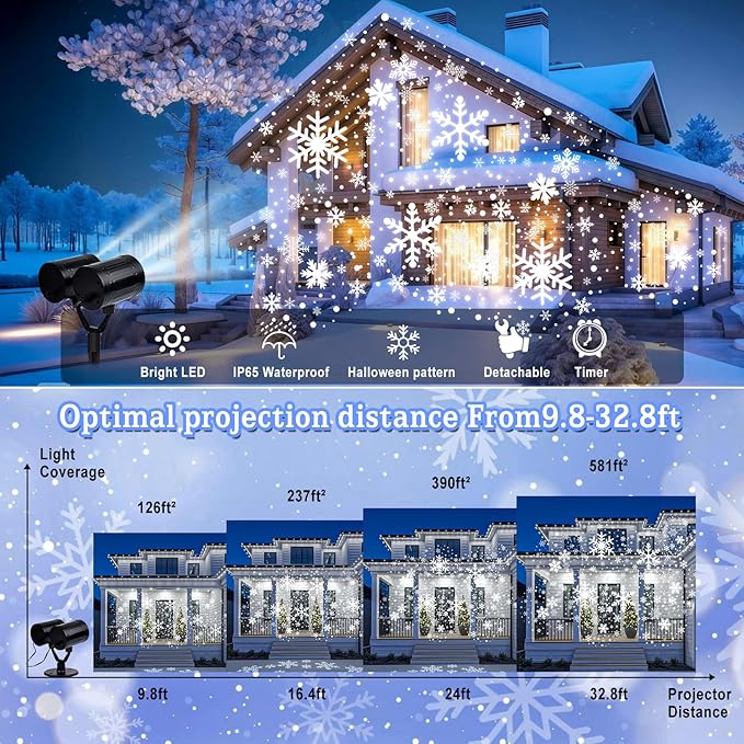 Christmas Snowflake Projector Lights Outdoor Waterproof 2025 Upgraded Double Head Dynamic Rotating