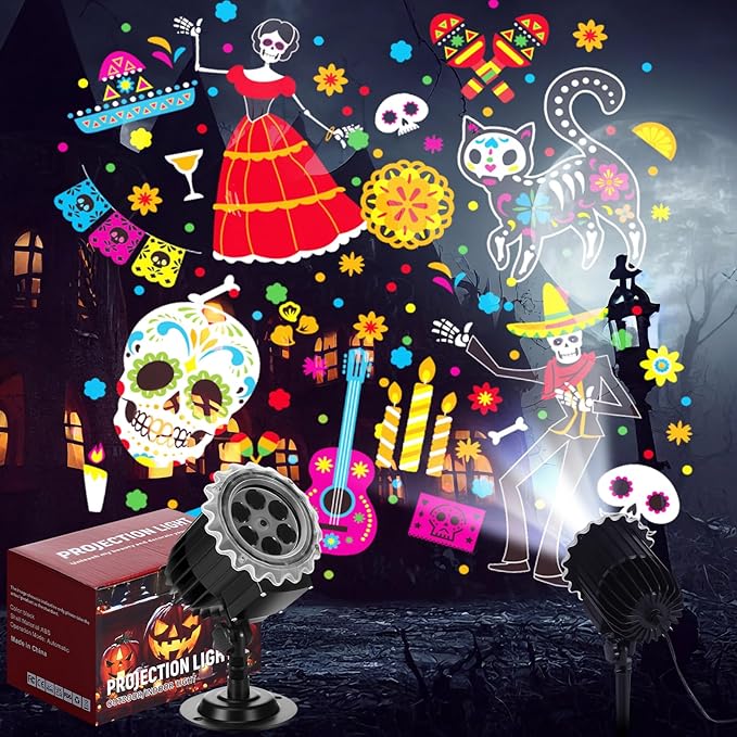 Day of The Dead Projector Lights Outdoor LED Projector Cat Skeleton on Dynamic Waterproof Outdoor