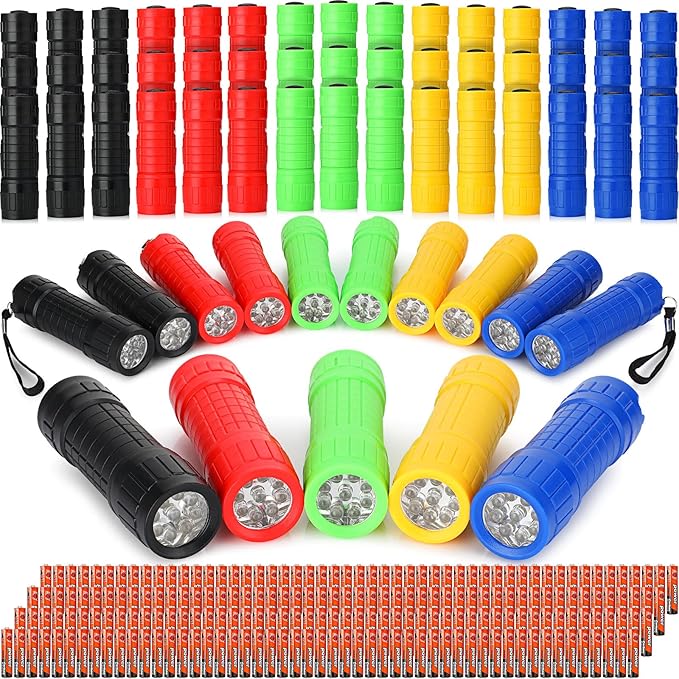 Riakrum 60 Pack 9 LED Flashlight Bulk Small Plastic Handheld Flashlights with Lanyard for Home