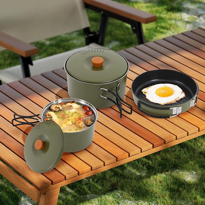 Portable Camping Cookware Set, 304 Stainless Steel Outdoor Camping Cooking Pots and Pans with