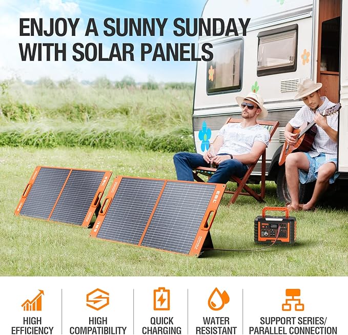 EBL Solar Panel 100W Portable Solar Panel (Upgraded) for 240/300/500/1000/1500/2000 Power Station