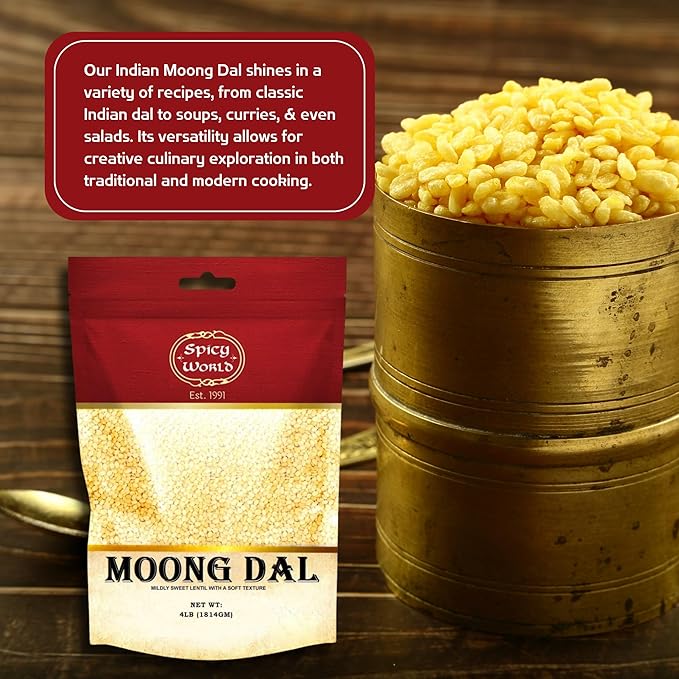 Spicy World Indian Moong Dal - 4 lbs | Premium Split Dry Beans | 100% Natural & Pure | Versatile &