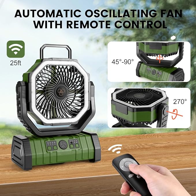 Odoland 30000mAh Camping Fan with LED Lantern, Rechargeable Battery Operated Oscillating with