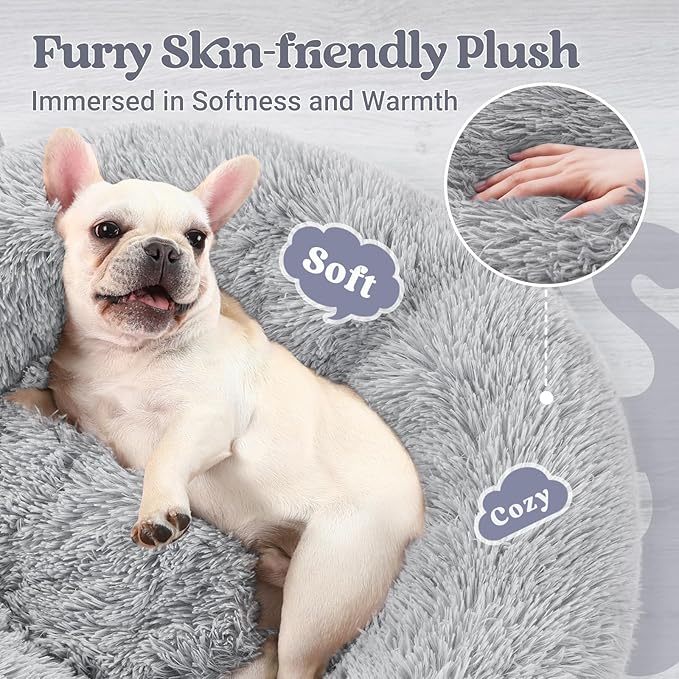 rabbitgoo Dog Bed for Small, 24 inches Machine Washable, Fluffy Donut Pet Bed Anti-Slip, Calming