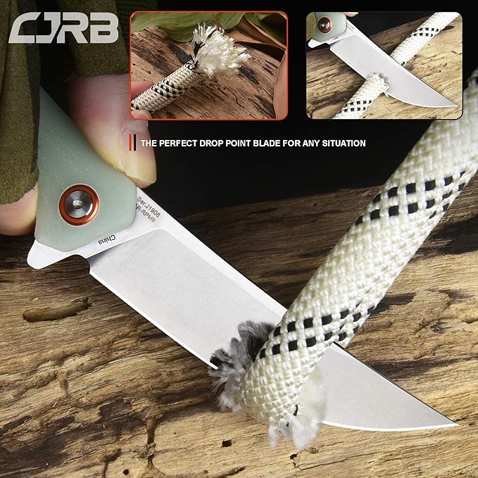 CJRB Small Folding Pocket Knife with Stonewash AR-RPM9 Powder Steel Blade and G10 Handle Tactical