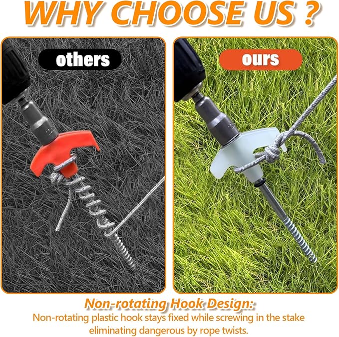 8" Screw in Tent Stakes Heavy Duty, Ground Anchors Screw in, Metal Threaded Tent Spikes, Camping