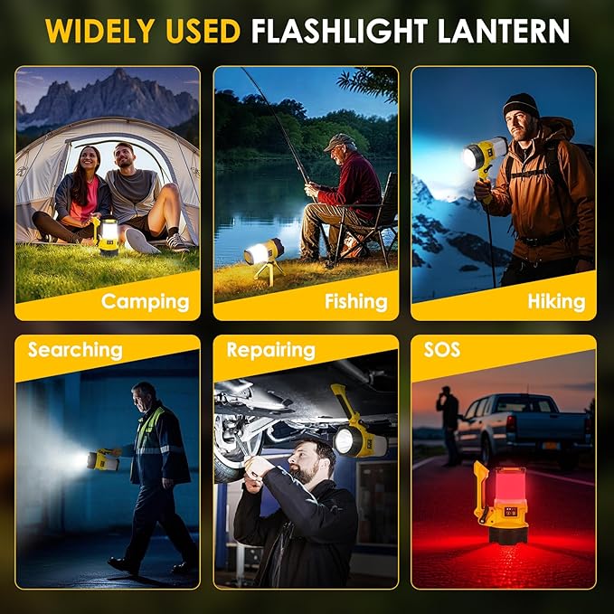 Tripod Rechargeable Camping Lantern, 6 Modes LED Flashlight Handheld Spotlight with 4000LM, 4400mAh