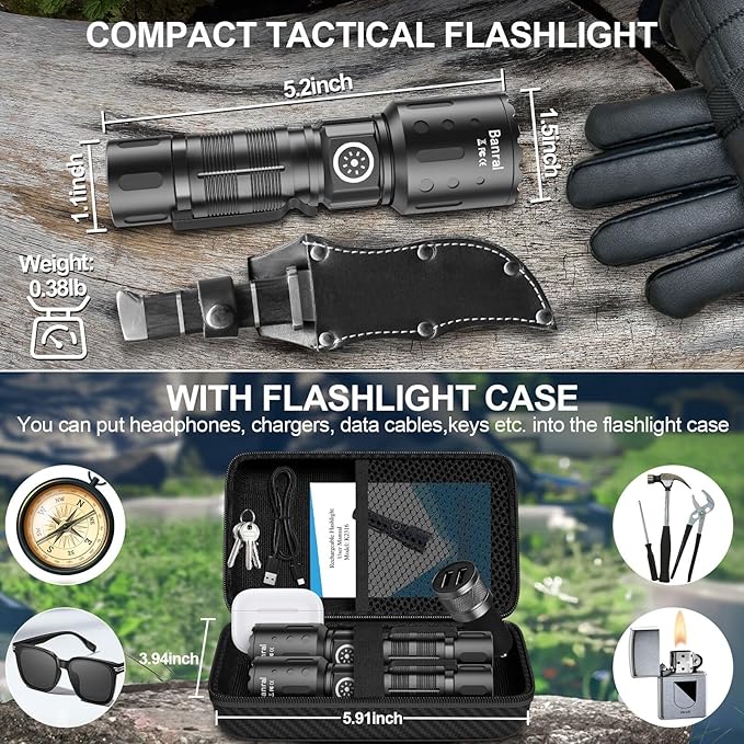 Rechargeable Flashlights High Lumens, Super Bright LED Small Powerful Tactical Flashlight with