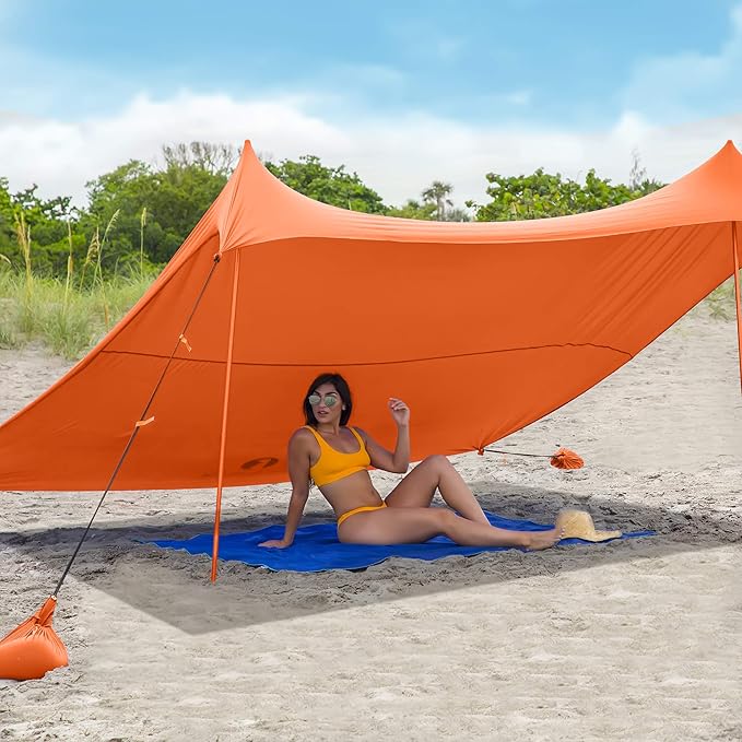 Red Suricata Family Beach Tent & Canopy, UPF50 Sun Shade, 4 Aluminum Poles, Sand Shovel, Medium