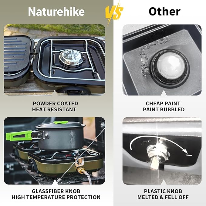 Naturehike 2 Burner Folding Camping Stove with Griddle, Portable Camp Isobutane Gas Stove with