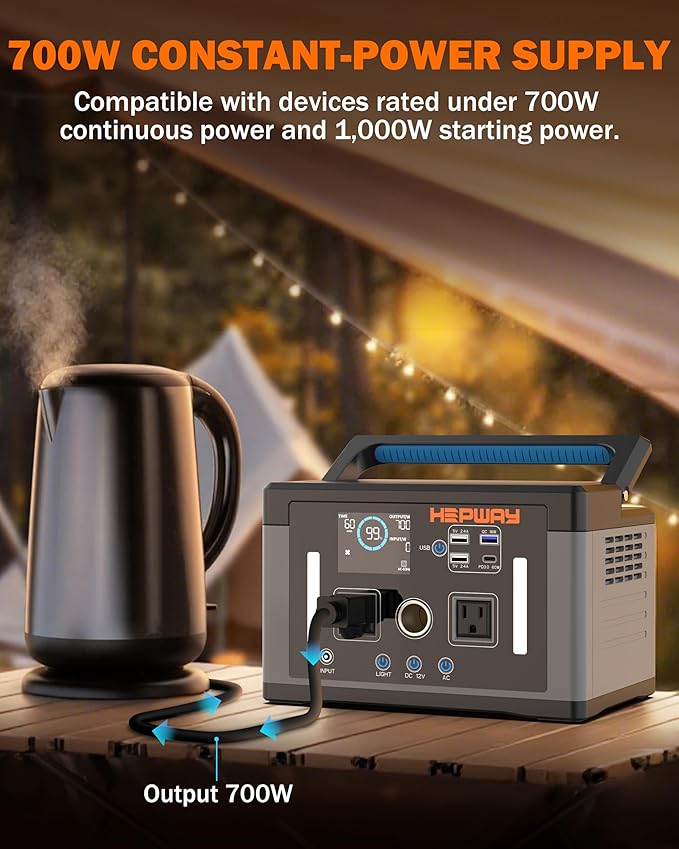 Portable Power Station 700W,577Wh Solar Generator Surge 1000W Pure Sine Wave 120V AC DC