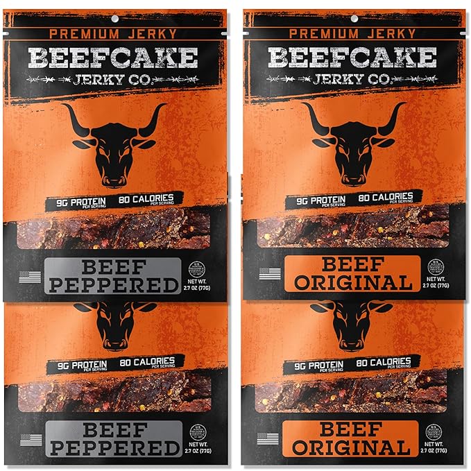 BEEFCAKE Jerky Classic Beef Bundle, Includes Beef Jerky Traditional Peppered & Original Flavor, 9
