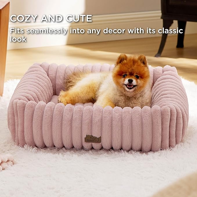 Bedsure Washable Dog Bed for Medium Dogs - Cute Furry Puppy Beds, Rectangle Orthopedic Corduroy
