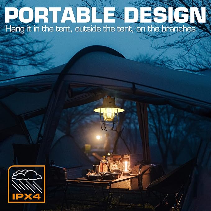EverBrite LED Camping Lantern, USB C Rechargeable Lantern with 3 Light Modes, Vintage Outdoor
